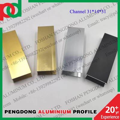 Aluminium raamprofielen Aangepaste U-kanaal glanzende zilveren gouden kleur